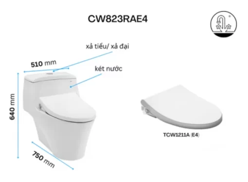 Bồn Cầu TOTO CW823RAE4#W/T53P100VR 1 Khối Nắp Rửa Cơ TCW1211A - 5