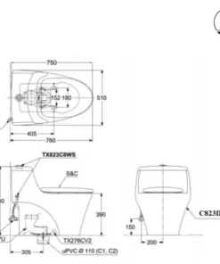 Bồn Cầu TOTO CW823RAE4#W/T53P100VR 1 Khối Nắp Rửa Cơ TCW1211A - 13