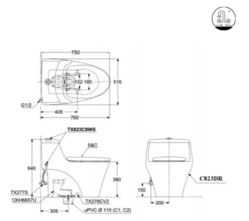 Bồn Cầu TOTO CW823RAE4#W/T53P100VR 1 Khối Nắp Rửa Cơ TCW1211A - 7