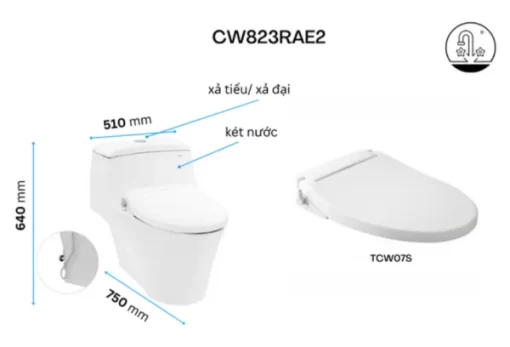 Bồn Cầu TOTO CW823RAE2#W/T53P100VR 1 Khối Nắp Rửa Cơ TCW07S - 5