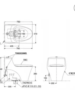 Bồn Cầu TOTO CW823RAE2#W/T53P100VR 1 Khối Nắp Rửa Cơ TCW07S - 13