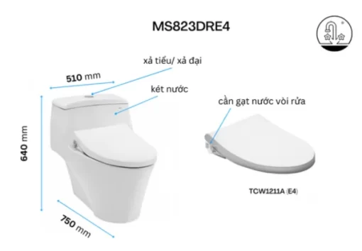Bồn Cầu TOTO MS823DRE4#XW 1 Khối Nắp Rửa Cơ TCW1211A - 7