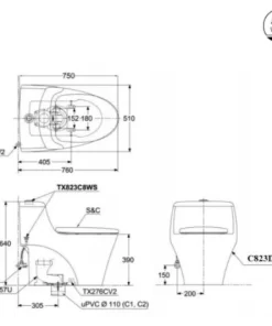 Bồn Cầu TOTO MS823DRE4#XW 1 Khối Nắp Rửa Cơ TCW1211A - 11