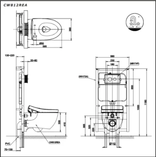 Bồn Cầu TOTO CW812REA#W/TCF24460AAA#NW1/WH172AT/TCA465 Treo Tường - 5
