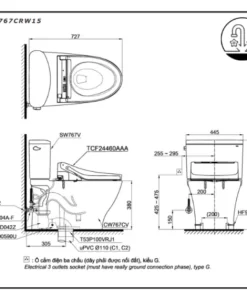 Bồn Cầu Điện Tử TOTO CS767CRW15#XW Kèm Nắp Rửa Điện Tử WASHLET (Loại Giấu Dây) Dòng C5 – TCF24460AAA (220V) - 9