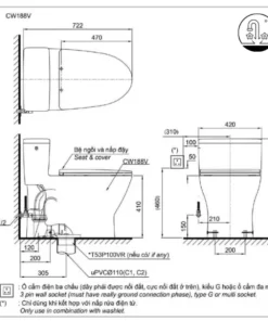 Bồn Cầu WASHLET TOTO MS188VKW16 1 Khối Kèm Nắp Điện Tử TCF23410AAA (220V) - 13