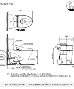 Bồn Cầu Điện Tử TOTO CS769DRW16#XW Kèm Nắp Rửa Điện Tử WASHLET Dòng C2 – TCF23410AAA (220V) - 13