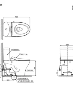 Bồn Cầu TOTO CS838DE4#XW 2 Khối Nắp Rửa Cơ TCW1211A - 13