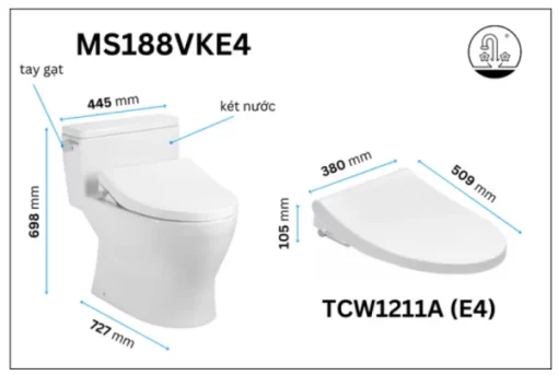Bồn Cầu TOTO MS188VKE4#XW/T53P100VR 1 Khối Nắp Rửa Cơ TCW1211A - 5