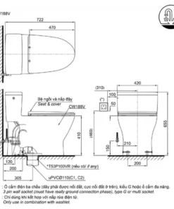Bồn Cầu TOTO MS188VKE4#XW/T53P100VR 1 Khối Nắp Rửa Cơ TCW1211A - 13