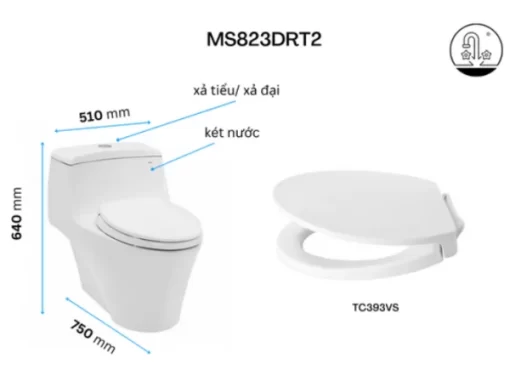 Bồn Cầu TOTO MS823DRT2#XW 1 khối Nắp Đóng Êm TC393VS - 5