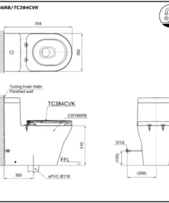 Bồn cầu TOTO CW166RB#XW/ TC384CVK#W /T53P100VR 1 khối nắp đóng êm TC384CVK#W - 11