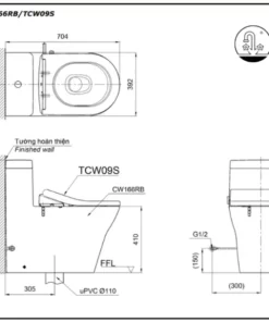 Bồn Cầu TOTO CW166RB#XW 1 Khối Nắp Rửa Cơ TCW09S - 9