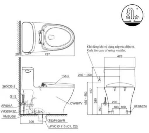 Bồn Cầu TOTO MS887RT8#XW 1 khối Nắp Đóng Êm TC600VS - 7