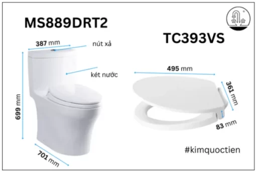 Bồn Cầu TOTO MS889DRT2#XW 1 khối Nắp Đóng Êm TC393VS - 5