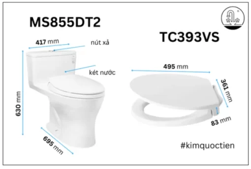 Bồn Cầu TOTO MS855DT2#XW 1 khối Nắp Đóng Êm TC393VS - 7