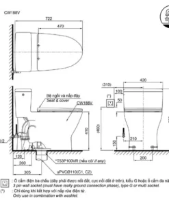 Bồn Cầu Điện Tử TOTO MS188VKW7#XW/T53P100VR Kèm Nắp Rửa Điện Tử WASHLET Dòng C2 – TCF6631A (220V) - 9