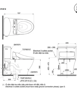 Bồn Cầu Điện Tử TOTO CS767RW6#XW Kèm Nắp Rửa Điện Tử WASHLET Dòng C5 – TCF6531Z (220V) - 9