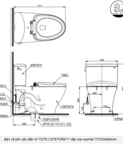 Bồn Cầu Điện Tử TOTO CS767CRW17#XW Kèm Nắp Rửa Điện Tử WASHLET (Loại Giấu Dây) Dòng C2 – TCF23460AAA (220V) - 14 Bồn Cầu Điện Tử TOTO CS767CRW17#XW Kèm Nắp Rửa Điện Tử WASHLET (Loại Giấu Dây) Dòng C2 – TCF23460AAA (220V) - 13