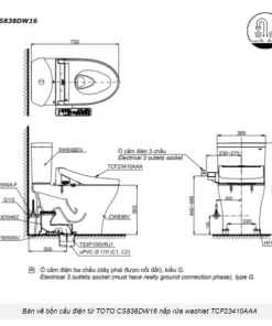 Bồn Cầu Điện Tử TOTO CS838DW16#XW Kèm Nắp Rửa Điện Tử WASHLET Dòng C2 – TCF23410AAA (220V) - 14 Bồn Cầu Điện Tử TOTO CS838DW16#XW Kèm Nắp Rửa Điện Tử WASHLET Dòng C2 – TCF23410AAA (220V) - 13