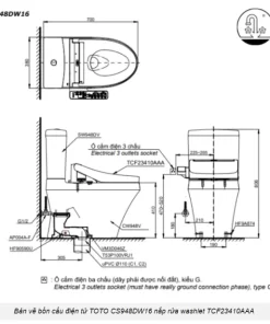 Bồn Cầu Điện Tử TOTO CS948DW16#XW Kèm Nắp Rửa Điện Tử WASHLET Dòng C2 – TCF23410AAA (220V) - 13