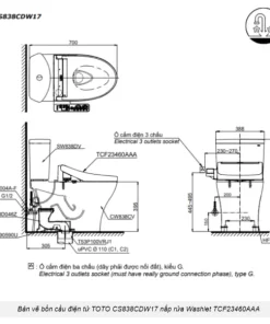 Bồn Cầu Điện Tử TOTO CS838CDW17#XW Kèm Nắp Rửa Điện Tử WASHLET (Loại Giấu Dây) Dòng C2 – TCF23460AAA (220V) - 13