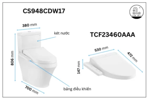 Bồn Cầu Điện Tử TOTO CS948CDW17#XW Kèm Nắp Rửa Điện Tử WASHLET (Loại Giấu Dây) Dòng C2 – TCF23460AAA (220V) - 5