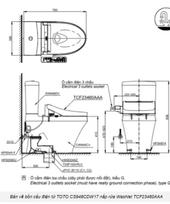 Bồn Cầu Điện Tử TOTO CS948CDW17#XW Kèm Nắp Rửa Điện Tử WASHLET (Loại Giấu Dây) Dòng C2 – TCF23460AAA (220V) - 14 Bồn Cầu Điện Tử TOTO CS948CDW17#XW Kèm Nắp Rửa Điện Tử WASHLET (Loại Giấu Dây) Dòng C2 – TCF23460AAA (220V) - 13