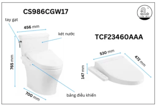 Bồn Cầu Điện Tử TOTO CS986CGW17#XW Kèm Nắp Rửa Điện Tử WASHLET (Loại Giấu Dây) Dòng C2 – TCF23460AAA (220V) - 5