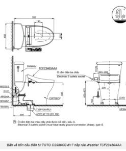 Bồn Cầu Điện Tử TOTO CS986CGW17#XW Kèm Nắp Rửa Điện Tử WASHLET (Loại Giấu Dây) Dòng C2 – TCF23460AAA (220V) - 13