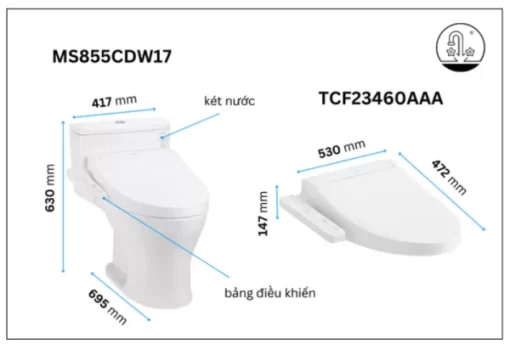 Bồn Cầu Điện Tử TOTO MS855CDW17#XW Kèm Nắp Rửa Điện Tử WASHLET (Loại Giấu Dây) Dòng C2 – TCF23460AAA (220V) - 5