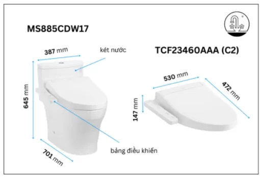 Bồn Cầu Điện Tử TOTO MS885CDW17#XW Kèm Nắp Rửa Điện Tử WASHLET (Loại Giấu Dây) Dòng C2 – TCF23460AAA (220V) - 5