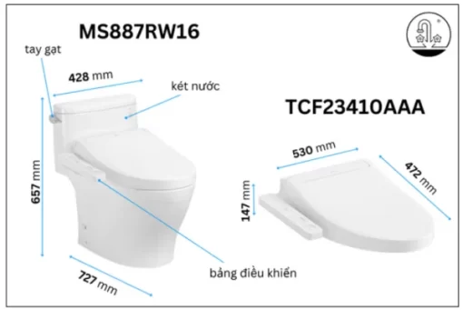 Bồn Cầu Điện Tử TOTO MS887RW16#XW Kèm Nắp Rửa Điện Tử WASHLET Dòng C2 – TCF23410AAA (220V) - 5