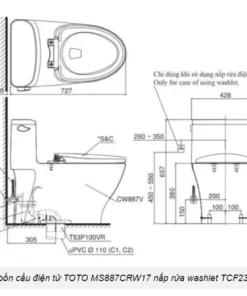 Bồn Cầu Điện Tử TOTO MS887CRW17#XW Kèm Nắp Rửa Điện Tử WASHLET (Loại Giấu Dây) Dòng C2 – TCF23460AAA (220V) - 13