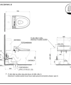 Bồn Cầu Điện Tử TOTO CS769CDRW15#XW Kèm Nắp Rửa Điện Tử WASHLET (Loại Giấu Dây) Dòng C5 – TCF24460AAA (220V) - 9