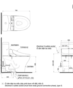 Bồn Cầu Điện Tử TOTO CS769DRW6#XW Kèm Nắp Rửa Điện Tử WASHLET Dòng C5 – TCF6531Z (220V) - 9