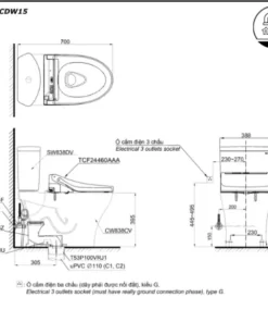 Bồn Cầu Điện Tử TOTO CS838CDW15#XW Kèm Nắp Rửa Điện Tử WASHLET (Loại Giấu Dây) Dòng C5 – TCF24460AAA (220V) - 9