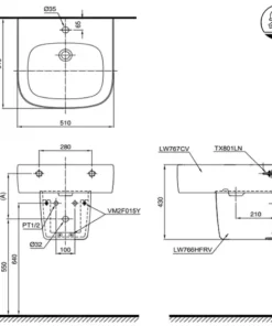 Chậu Rửa Mặt Lavabo TOTO LHT767CR#XW Treo Tường Chân Ngắn - 9