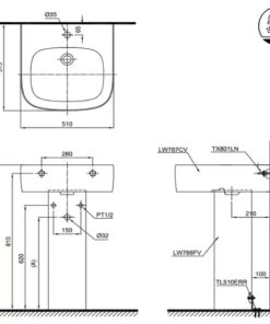 Chậu Rửa Mặt Lavabo TOTO LPT767C#XW Treo Tường Chân Dài - 9
