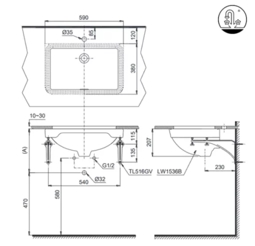 Chậu Rửa Mặt Lavabo TOTO LW1536V#XW/TL516GV Âm Bàn - 5