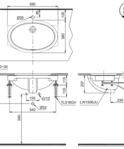 Chậu Rửa Mặt Lavabo TOTO LW1506V#XW/TL516GV Âm Bàn - 9
