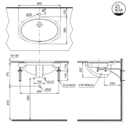 Chậu Rửa Mặt Lavabo TOTO LW1506V#XW/TL516GV Âm Bàn - 5