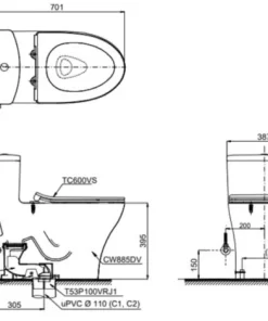 Bồn Cầu TOTO MS885DT8#XW 1 khối Nắp Đóng Êm TC600VS - 15