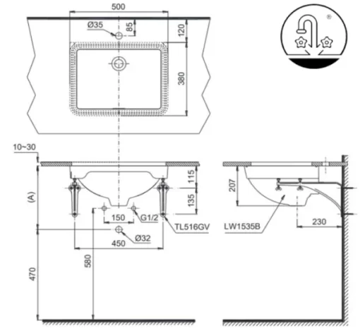 Chậu Rửa Mặt Lavabo TOTO LW1535V#XW/TL516GV Âm Bàn - 5