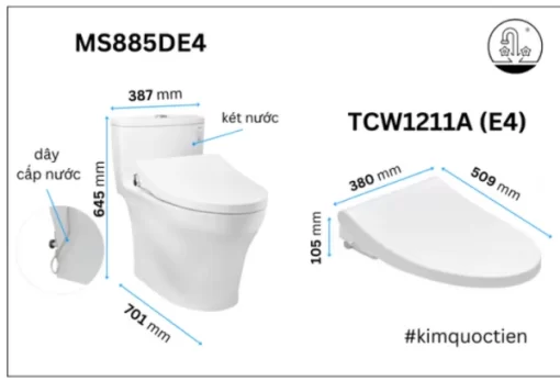 Bồn Cầu TOTO MS885DE4#XW 1 Khối Nắp Rửa Cơ TCW1211A - 9