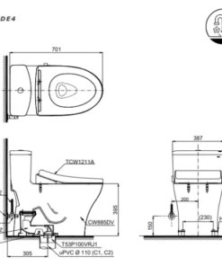 Bồn Cầu TOTO MS885DE4#XW 1 Khối Nắp Rửa Cơ TCW1211A - 13