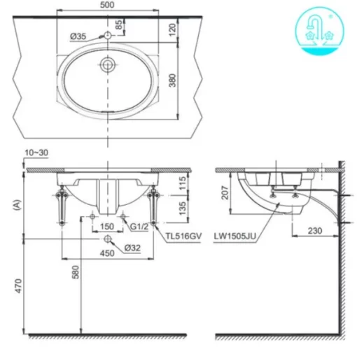 Lavabo TOTO LW1505V#XW/TL516GV Âm Bàn - 5