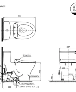 Bồn Cầu TOTO MS885DE2#XW 1 Khối Nắp Rửa Cơ TCW07S - 17