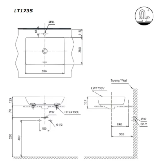 Chậu Rửa Mặt TOTO LT1735#XW Đặt Bàn - 5