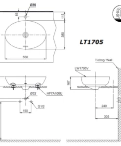 Chậu Rửa Mặt TOTO LT1705#XW Đặt Bàn - 9